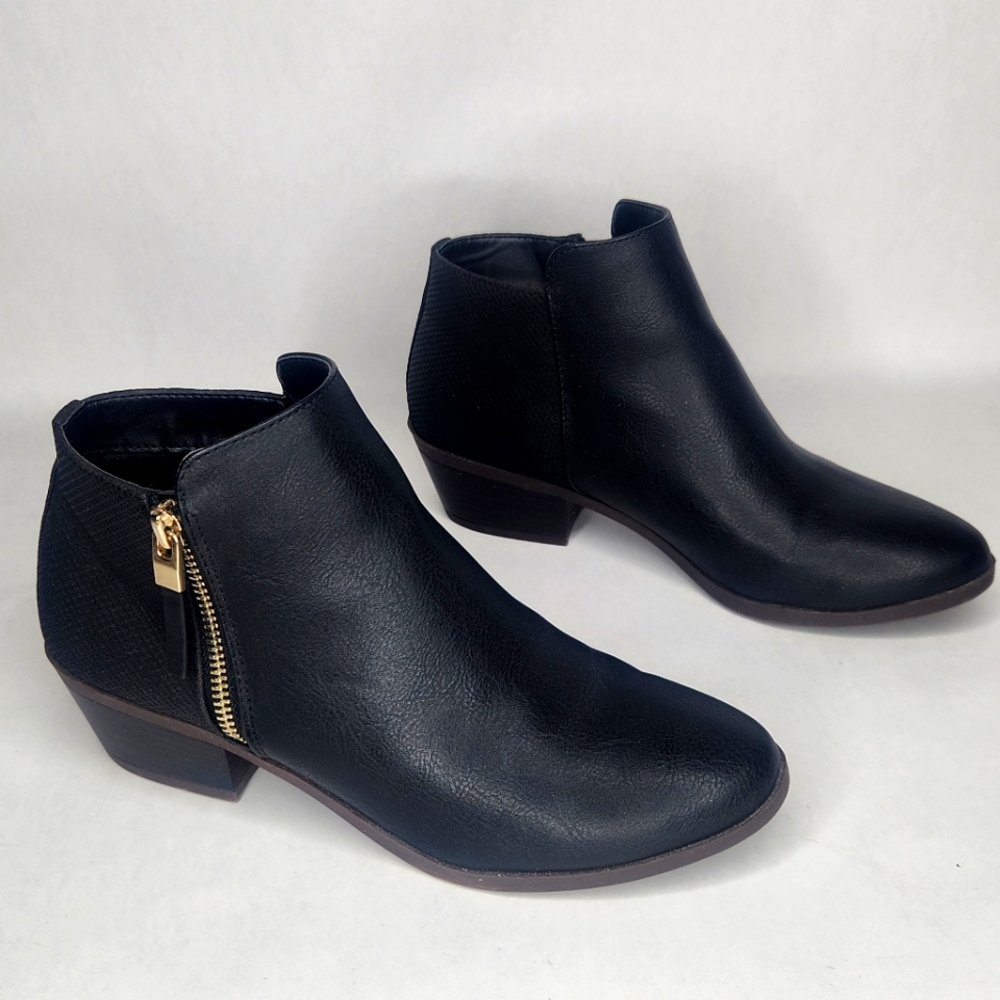 Call It Spring Black Ankle Booties with Gold Zipper